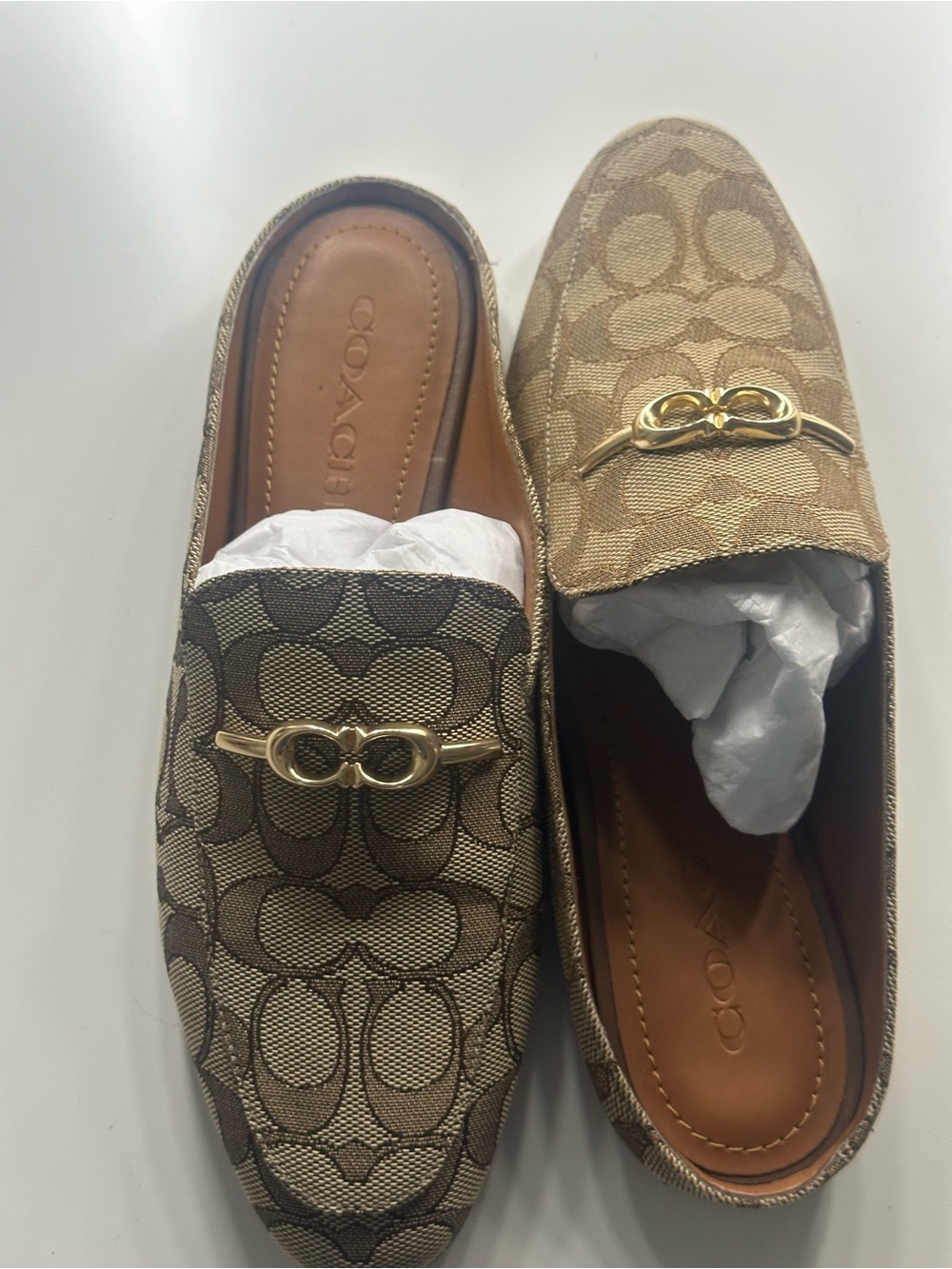 Coach Khaki/Tan Signature Canvas Horsebit Mules